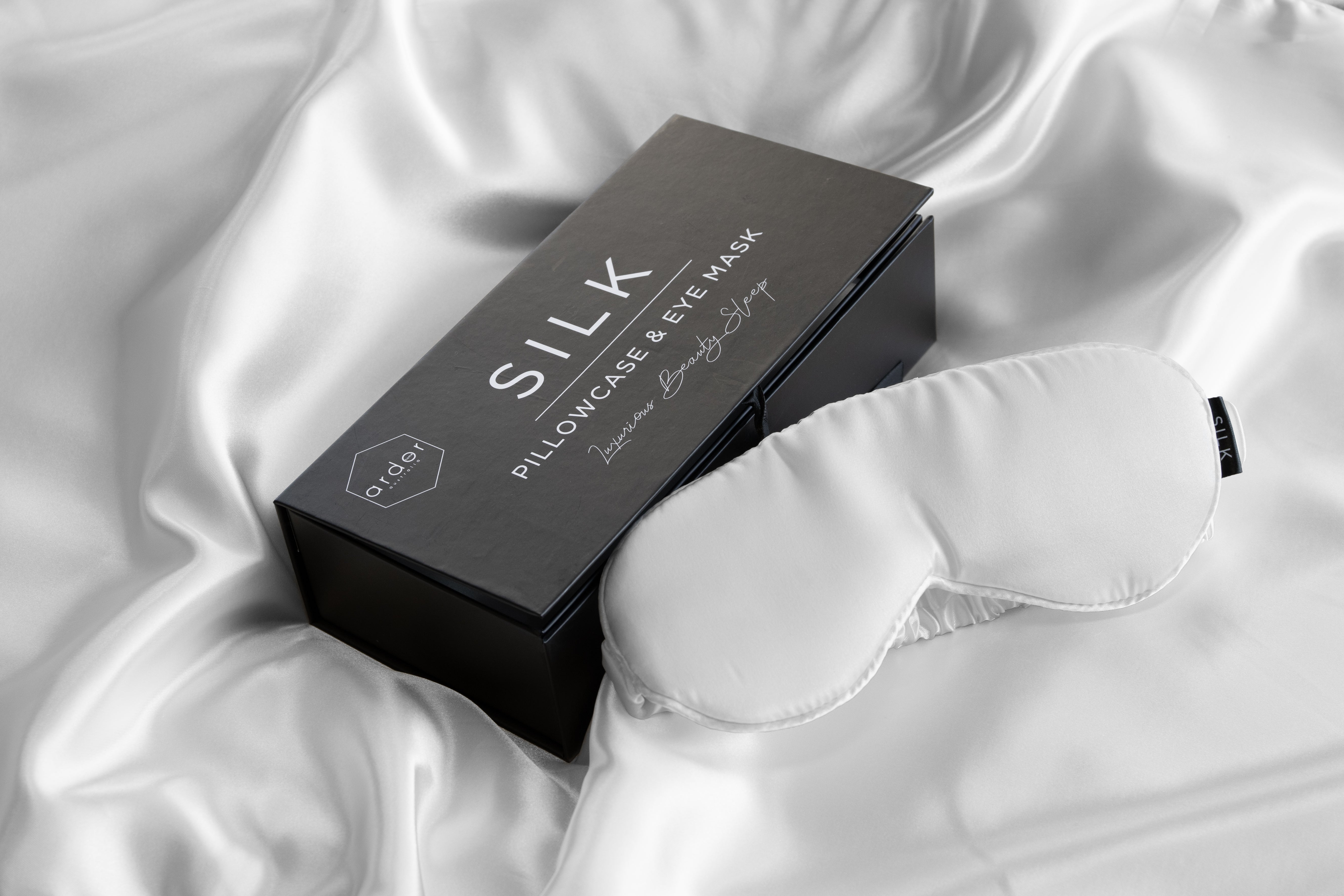 Silk Pillowcase and Eye Mask Gift Set WHITE by Ardor Linen