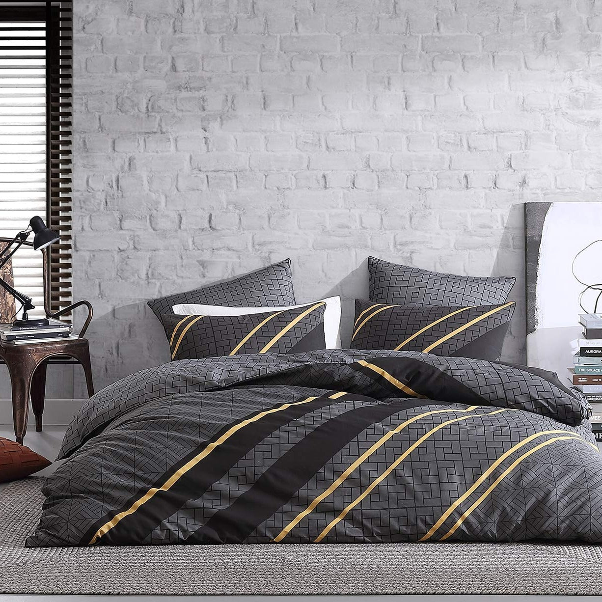 Jamala Black Quilt Cover Set by Logan & Mason Linen