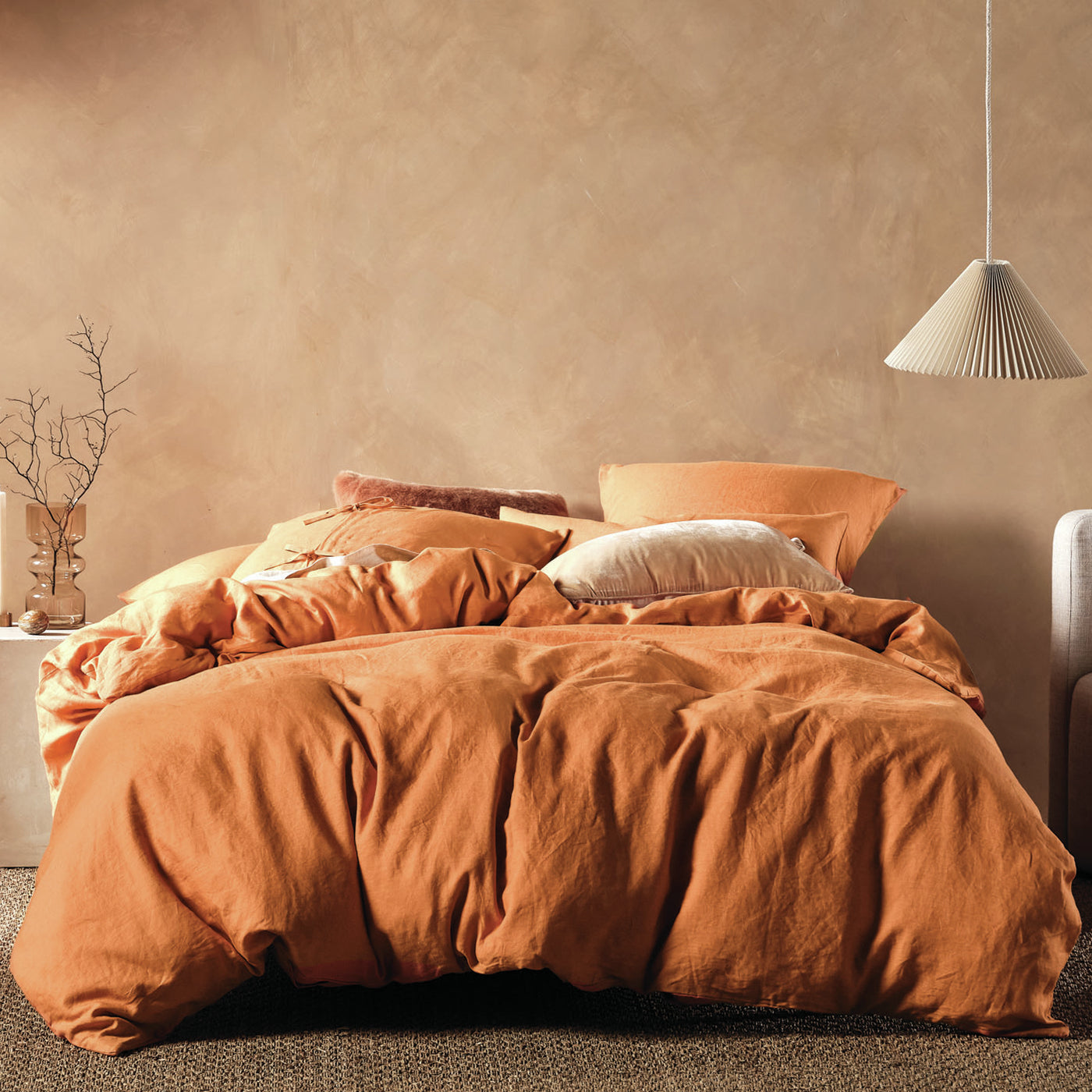 Nimes Linen Quilt Cover Set TERRACOTTA by Linen House Linen