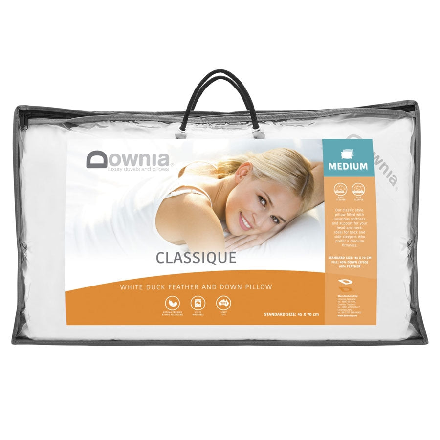 Downia Classique White Duck Down & Feather Pillow STANDARD Linen