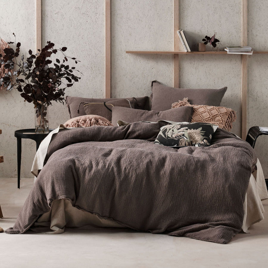 Elysian Mocha Quilt Cover Set by Linen House Linen