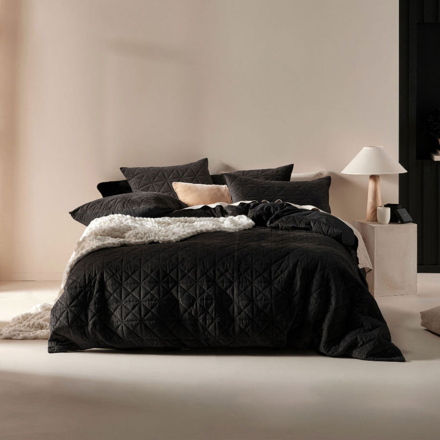 Heath Quilt Cover Set Black by Linen House Planet Linen