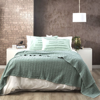 Lexico Washed Cotton Textured Waffle Blanket SAGE By Renee Taylor