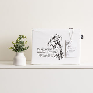 Park Avenue WHITE 500tc Bamboo Cotton FITTED SHEET + PILLOWCASE COMBO