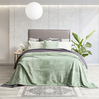 Renee Taylor Plush 380 GSM Ultra Soft Velvet Blanket - Eucalyptus