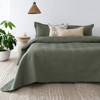 Herringbone Moss Coverlet Set By Bambury
