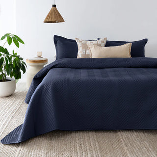 Herringbone Navy Coverlet Set By Bambury