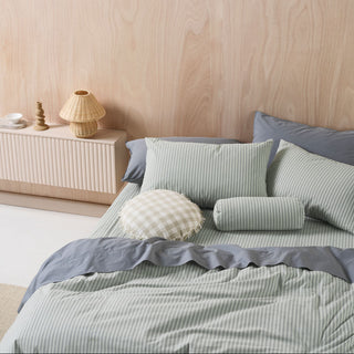 Classic Stripe Eucalyptus Quilt Cover Set by Linen House