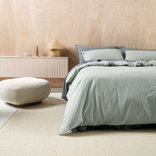 Classic Stripe Eucalyptus Quilt Cover Set by Linen House