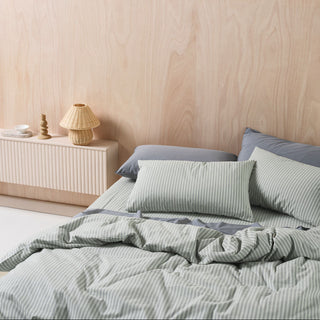 Classic Stripe Eucalyptus Quilt Cover Set by Linen House