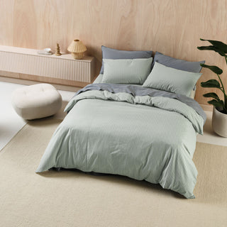 Classic Stripe Eucalyptus Quilt Cover Set by Linen House