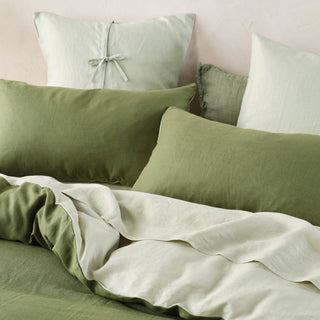 Nimes Moss-Wasabi Duet Linen QUILT COVER SET by Linen House