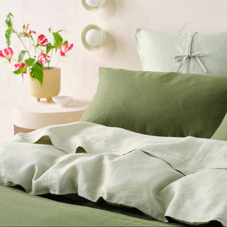 Nimes Moss-Wasabi Duet Linen QUILT COVER SET by Linen House