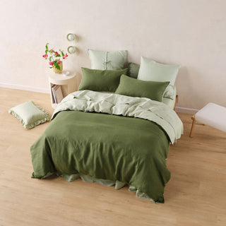 Nimes Moss-Wasabi Duet Linen QUILT COVER SET by Linen House