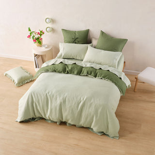 Nimes Moss-Wasabi Duet Linen QUILT COVER SET by Linen House