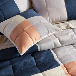 Nimes Patchwork Navy Linen Coverlet by Linen House