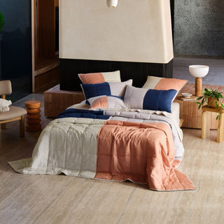Nimes Patchwork Navy Linen Coverlet by Linen House