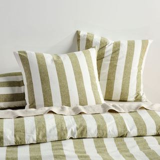 Vintage Stripe Pesto Quilt Cover Set by Linen House