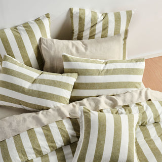 Vintage Stripe Pesto Quilt Cover Set by Linen House