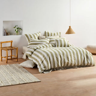 Vintage Stripe Pesto Quilt Cover Set by Linen House