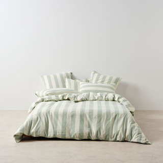 Vintage Stripe Jade Quilt Cover Set by Linen House