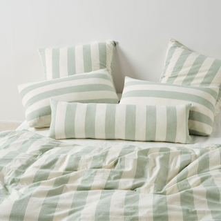 Vintage Stripe Jade Quilt Cover Set by Linen House