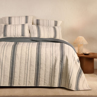 Abbotson Wide Ticking Stripe Flax Bed Cover by Sheridan