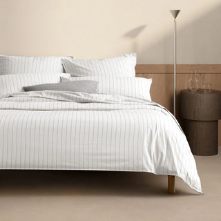 Bayley Stripe Washed Percale Quilt Cover Set WHITE by Sheridan