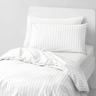 Bayley Stripe Washed Percale Quilt Cover Set WHITE by Sheridan