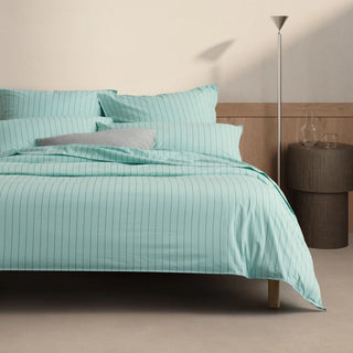 Bayley Stripe Washed Percale Quilt Cover Set CLEAR BLUE by Sheridan