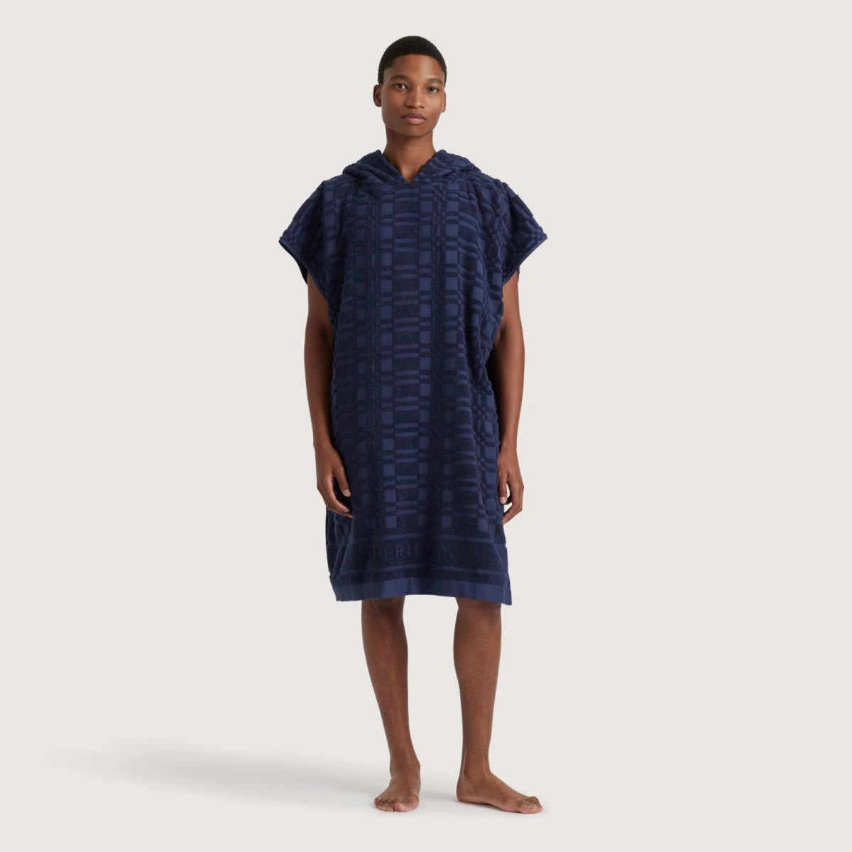 Checker French Navy Adult Poncho by Sheridan | Planet Linen