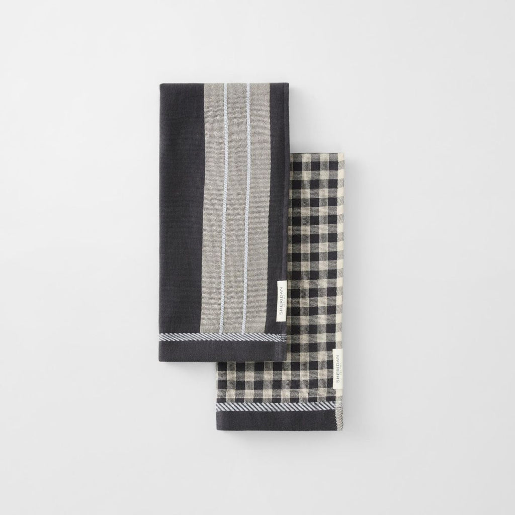 Este Tea Towel Set Carbon - Two Pack by Sheridan | Planet Linen