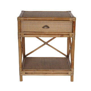 Cayman Rattan Hamptons One Drawer Bedside Table W/ Shell Handle