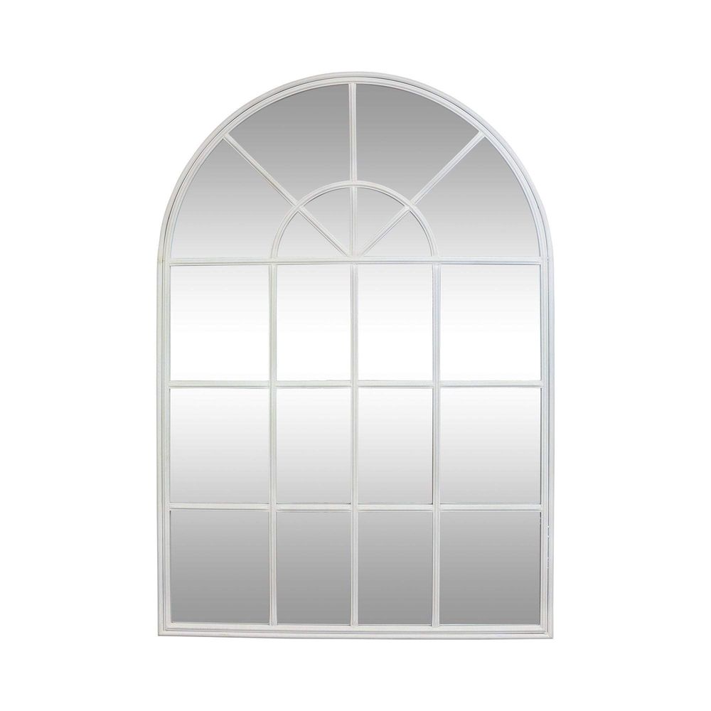 Iron Arch Mirror With Panes White Linen