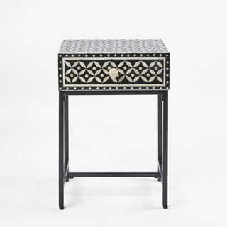 Stella Bone Inlay Bedside Table Black/White