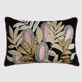 Banksia Embroidered Cushion 40 x 60cm Black