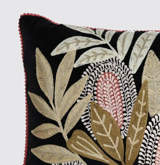 Banksia Embroidered Cushion 40 x 60cm Black