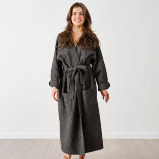 Keaton Charcoal Waffle Bathrobe by Linen House
