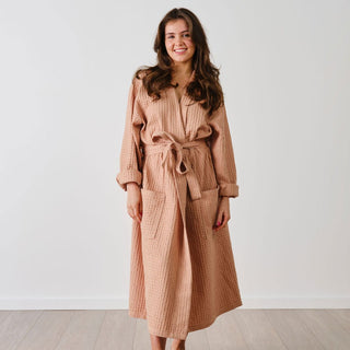 Keaton Pink Clay Waffle Bathrobe by Linen House