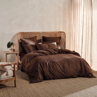 Nara Bamboo Cotton CHOCOLATE Quilt Cover Set by Linen House