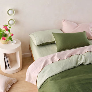 Nimes Moss-Wasabi Duet Linen QUILT COVER SET by Linen House