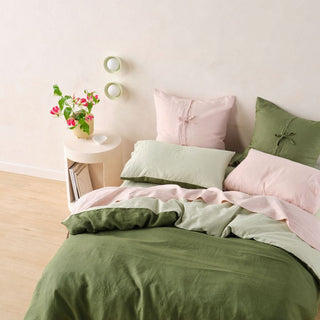 Nimes Moss-Wasabi Duet Linen QUILT COVER SET by Linen House