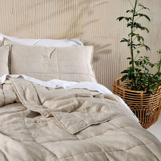Nimes Natural Linen Quilted Coverlet by Linen House