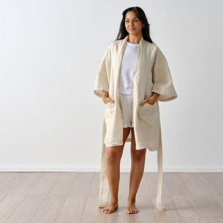 Nimes Natural Short Robe by Linen House
