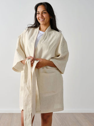 Nimes Natural Short Robe by Linen House