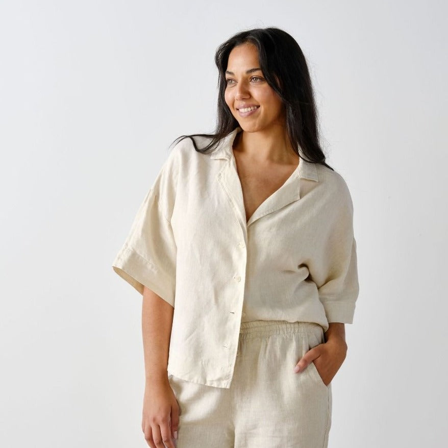 Nimes Natural Linen Wide-Sleeved Shirt by Linen House | Planet Linen