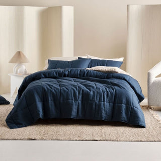 Nimes Navy Linen Coverlet by Linen House