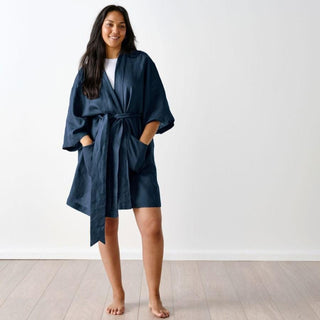 Nimes Navy Short Robe by Linen House