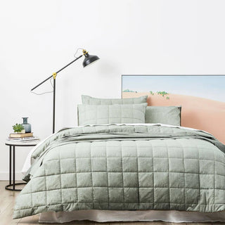 Park Avenue Paradis SAGE Washed Chambray QUILTED Quilt Cover Set