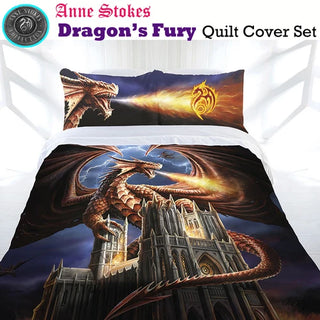 Dragon's Fury Quilt Cover Set by Anne Stokes
